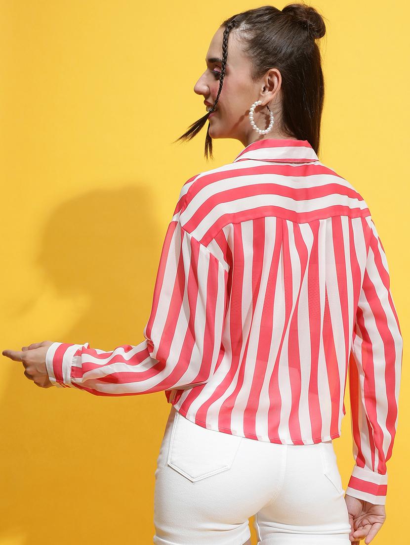 pink polyester crop shirt - 21231899 - Standard Image - 2