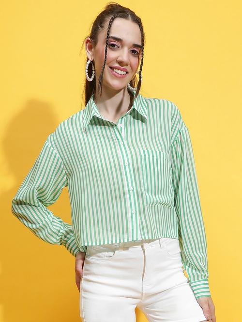 green polyester crop shirt - 21231900 -  Standard Image - 0
