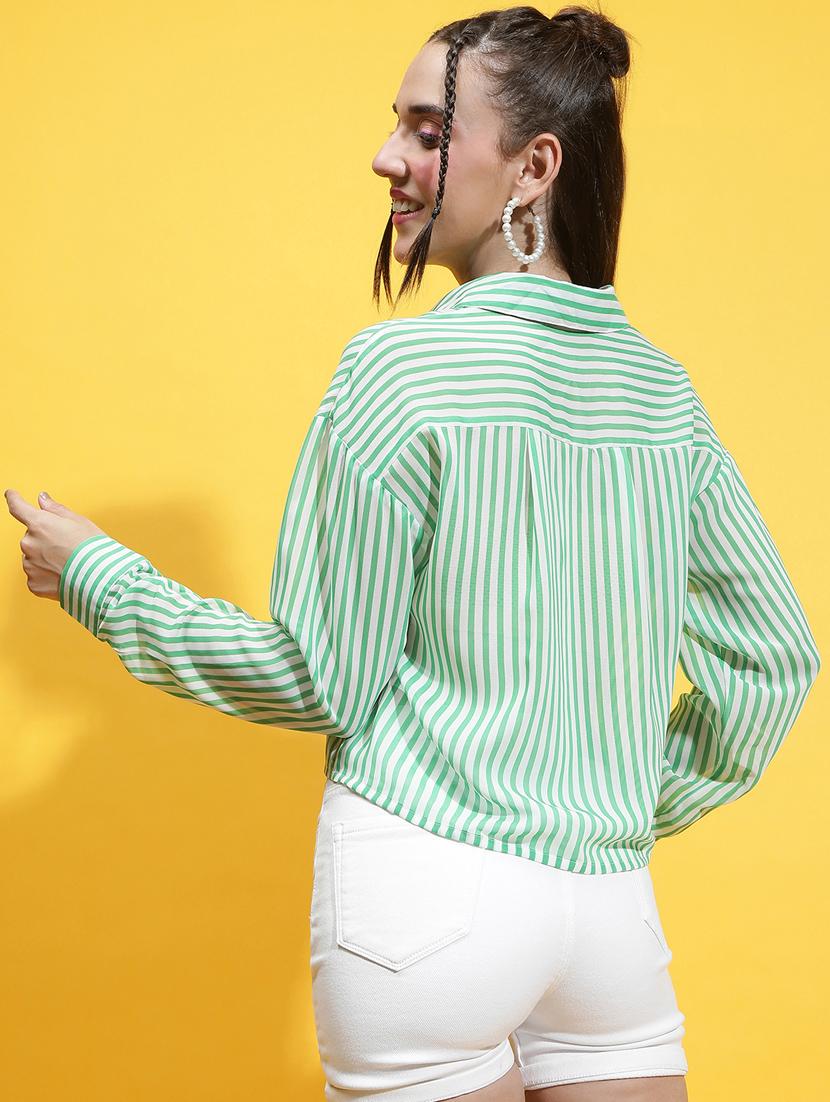 green polyester crop shirt - 21231900 - Standard Image - 2