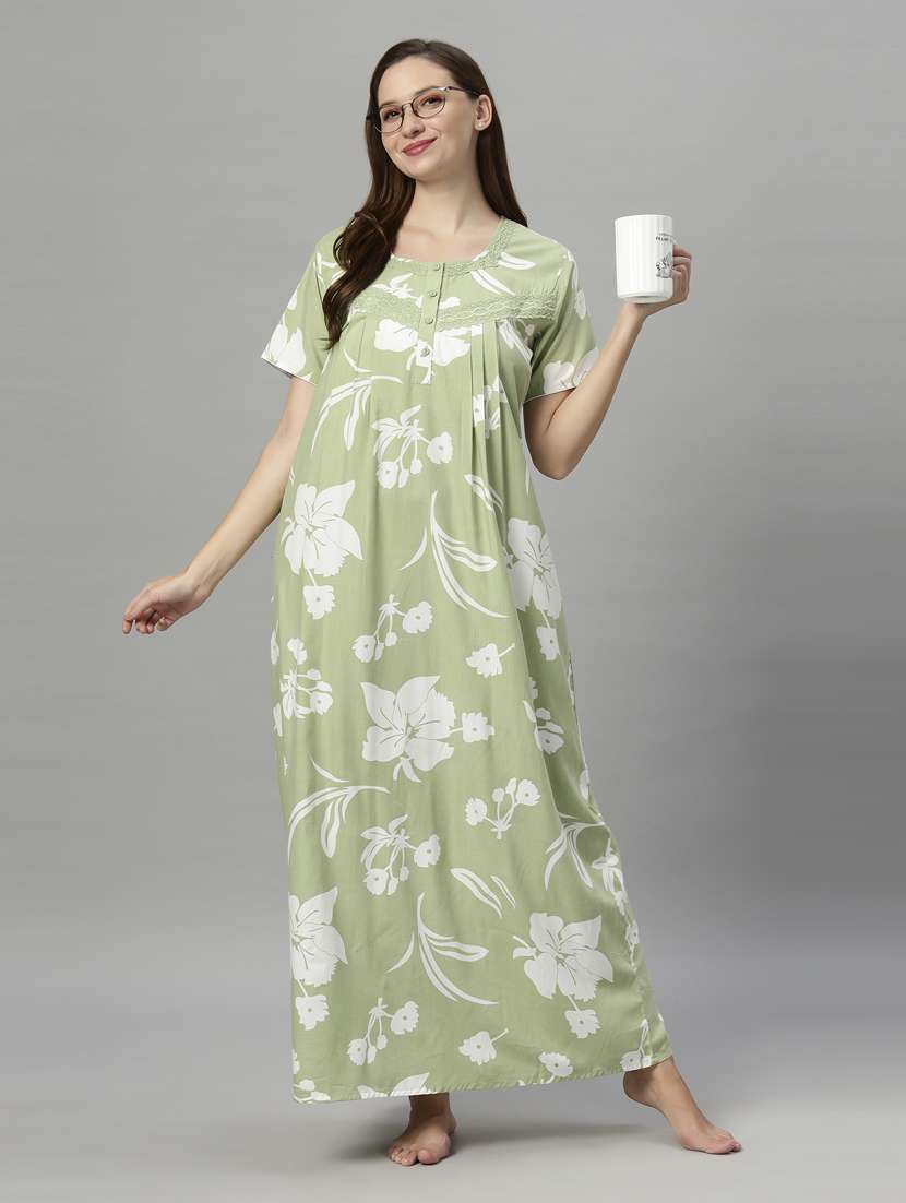 women printed round neck nighty