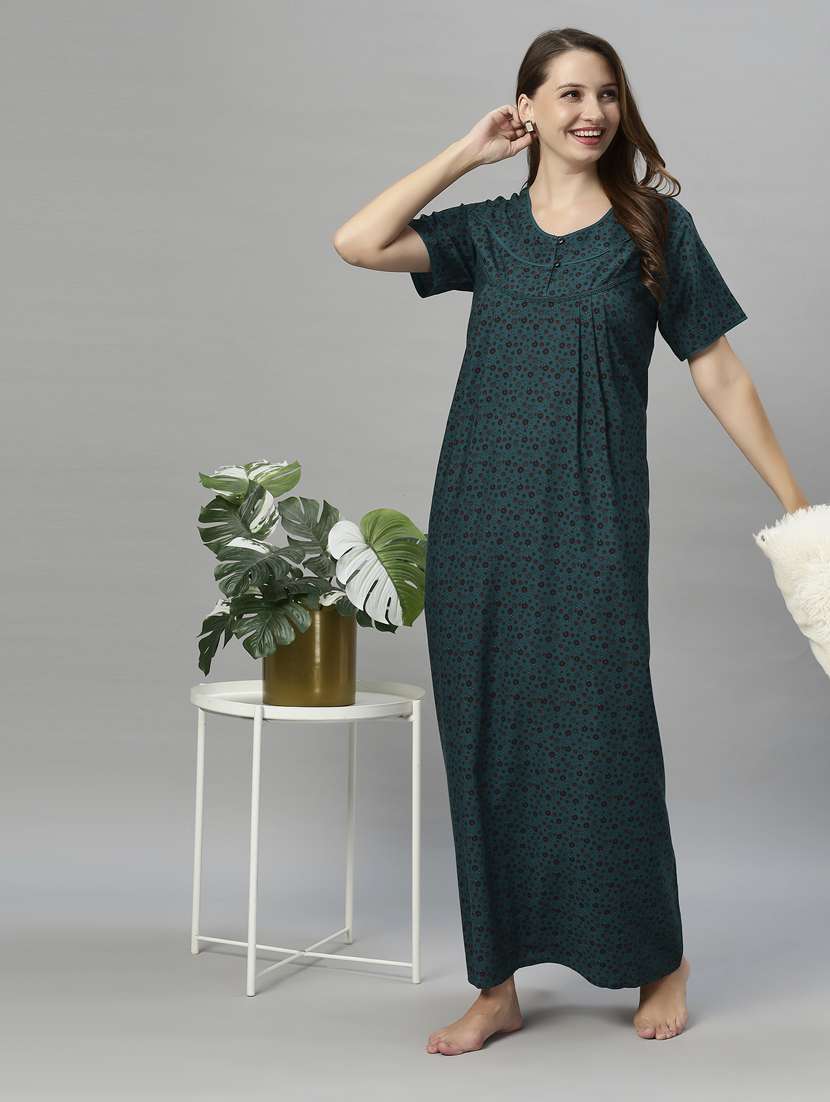women printed round neck nighty