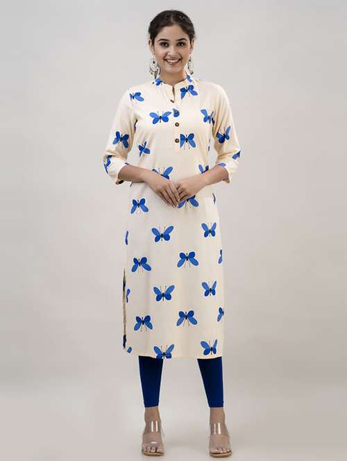 women three quarter sleeve printed straight kurta - 21232013 -  Standard Image - 0