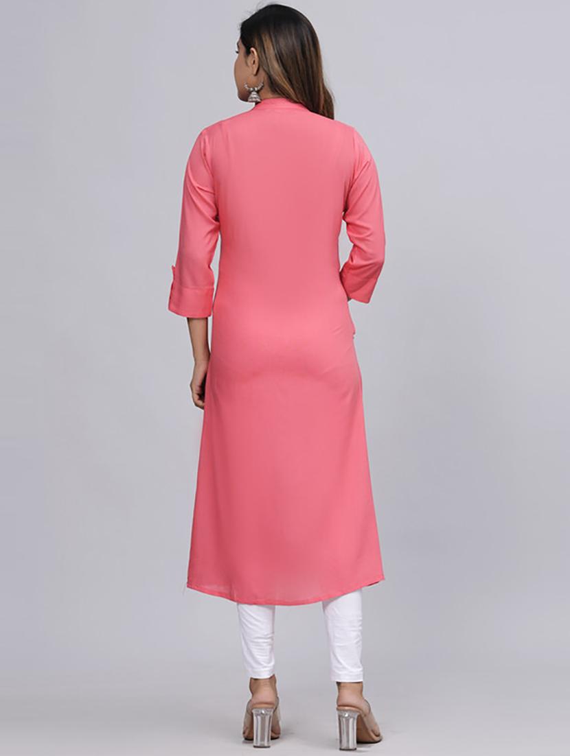 women three quarter sleeve solid straight kurta - 21232016 - Standard Image - 2