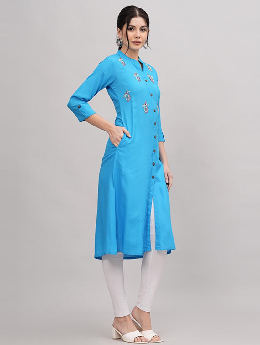 women three quarter sleeve printed straight kurta - 21232017 - Standard Image - 2