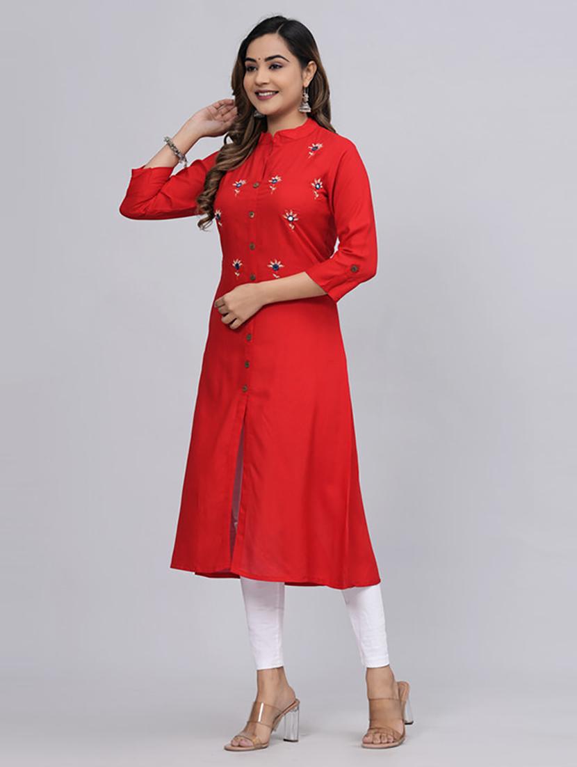women three quarter sleeve printed straight kurta - 21232018 - Standard Image - 2