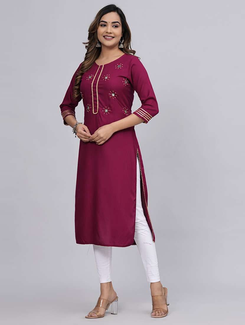 women three quarter sleeve printed straight kurta - 21232024 - Standard Image - 2