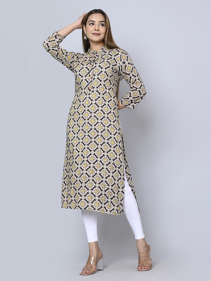 women three quarter sleeve printed straight kurta - 21232031 - Standard Image - 2