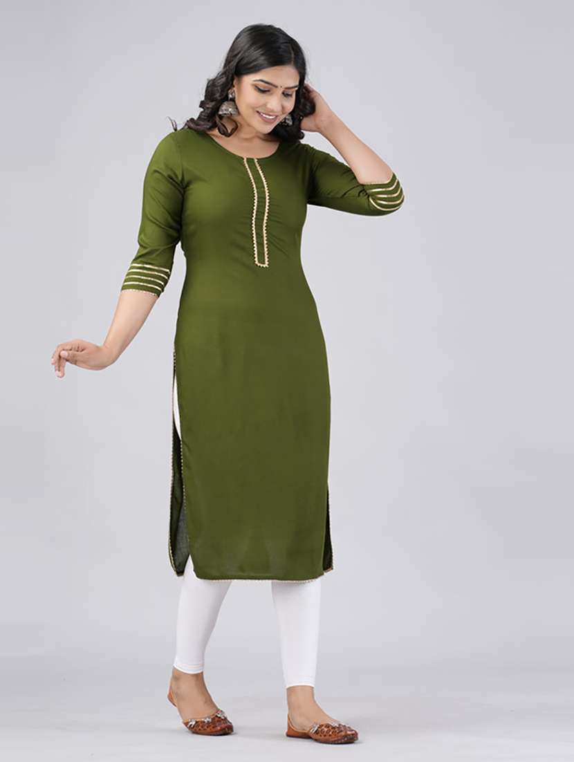 women three quarter sleeve straight kurta - 21232043 - Standard Image - 2