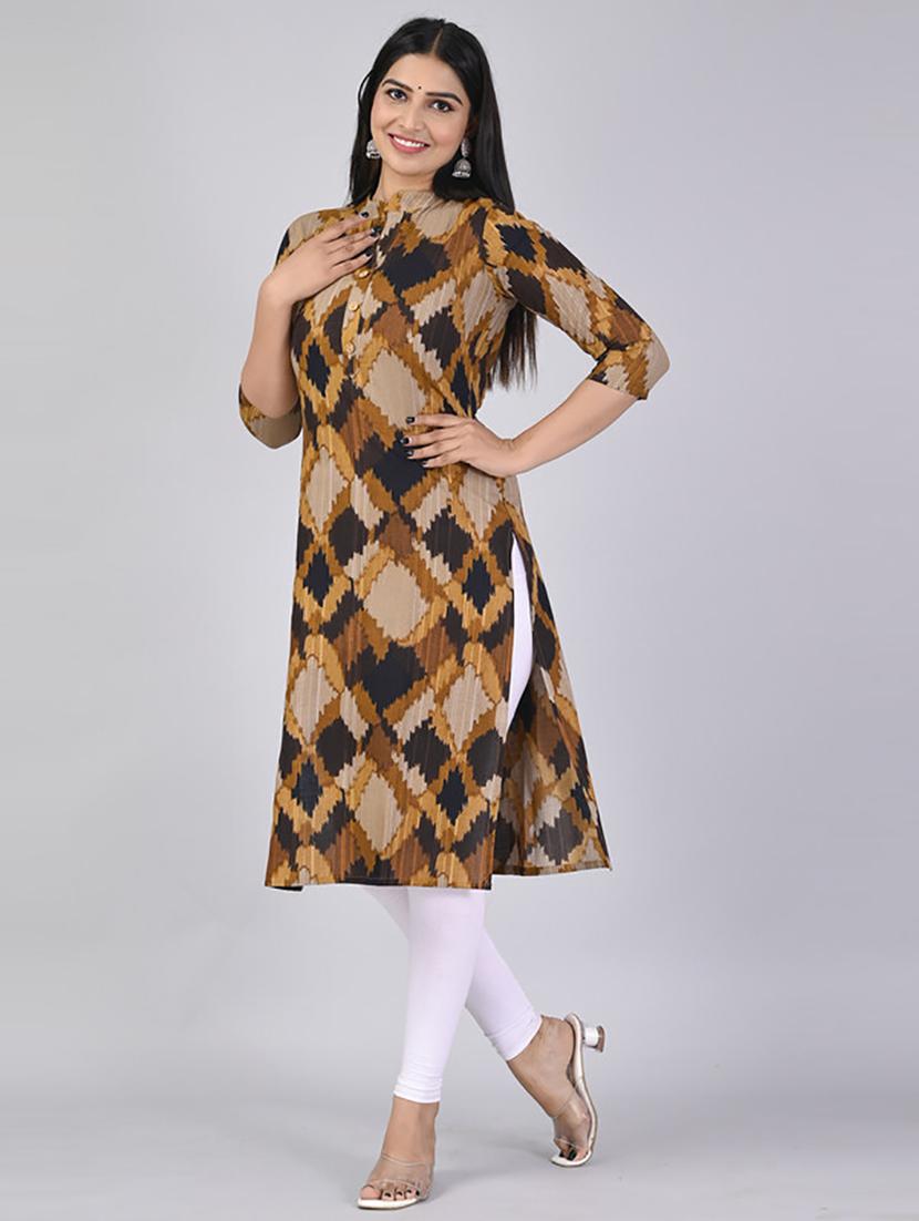 women three quarter sleeve straight kurta - 21232060 - Standard Image - 2