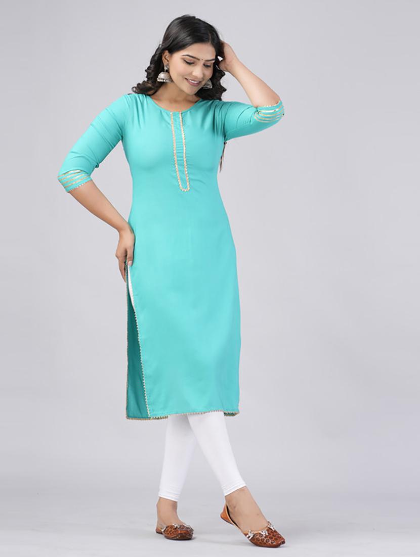 women three quarter sleeve straight kurta - 21232073 - Standard Image - 2
