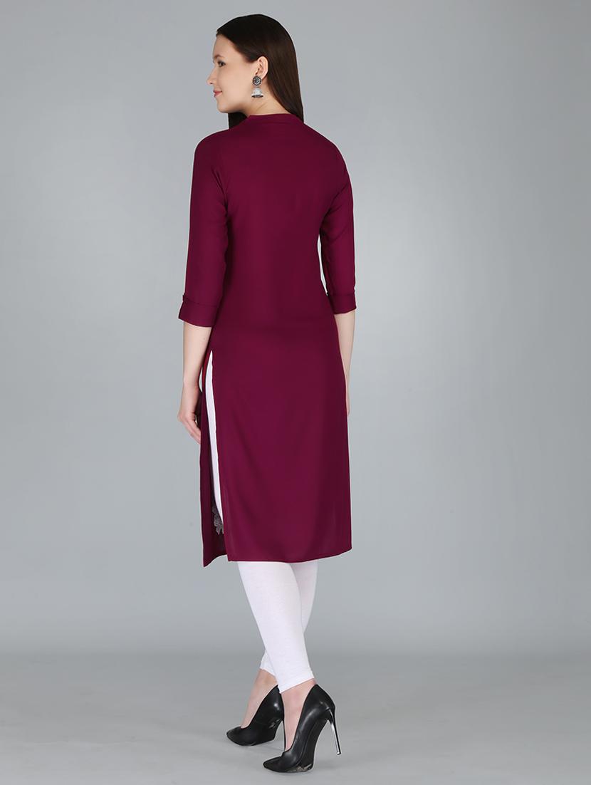 women three quarter sleeve straight kurta - 21232077 - Standard Image - 2