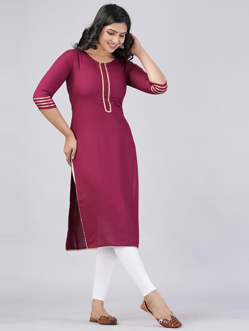 women three quarter sleeve straight kurta - 21232083 - Standard Image - 2