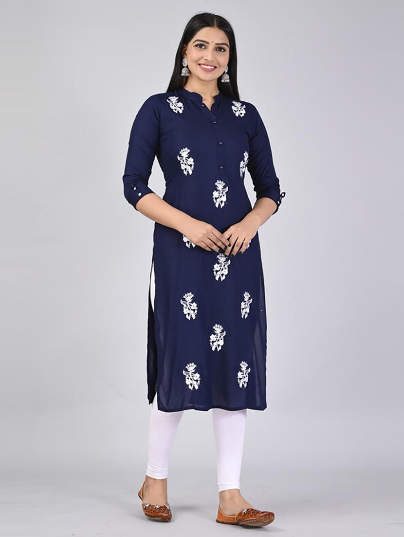 women three quarter sleeve straight kurta - 21232086 - Standard Image - 2