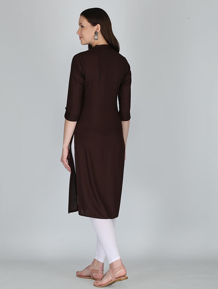 women three quarter sleeve straight kurta - 21232088 - Standard Image - 2