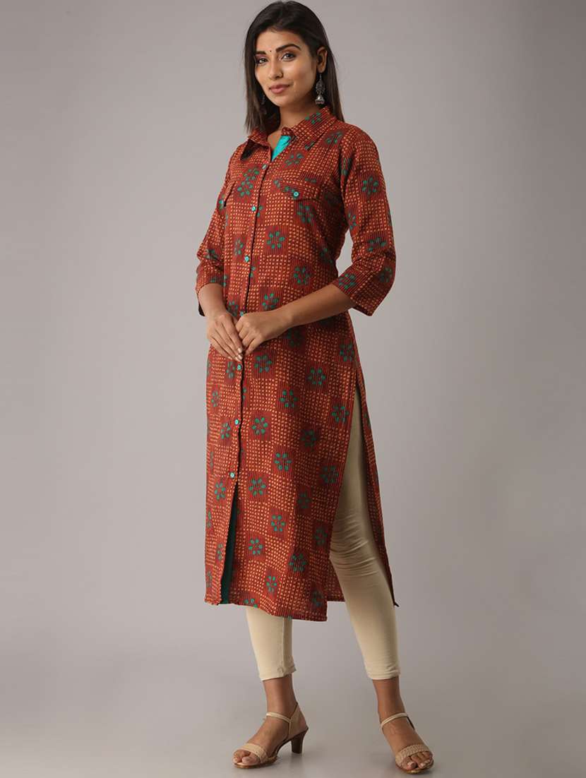 women three quarter sleeve straight kurta - 21232107 - Standard Image - 2