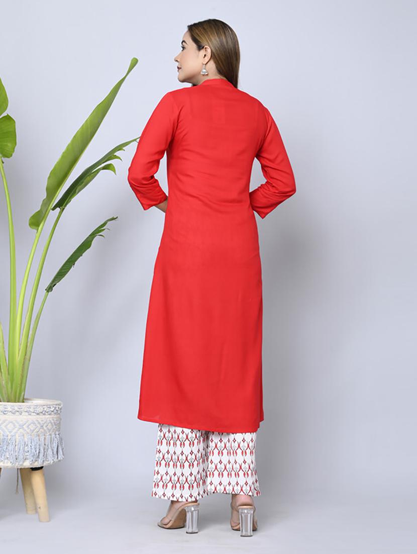 red solid kurta palazzo set - 21232127 - Standard Image - 2