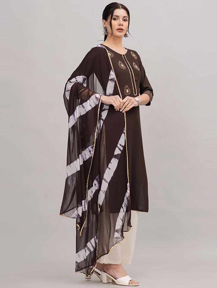 brown embellished kurta palazzo set - 21232128 - Standard Image - 2