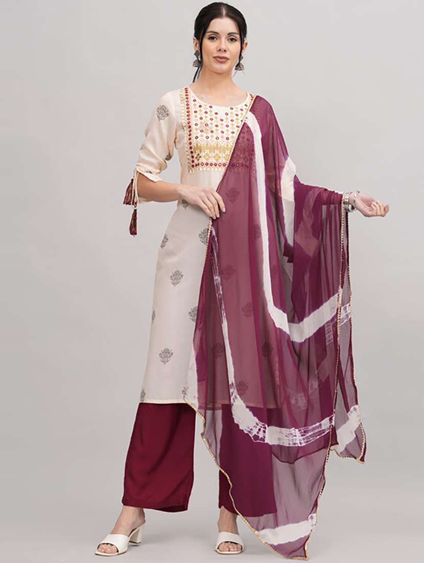 beige printed kurta palazzo set 