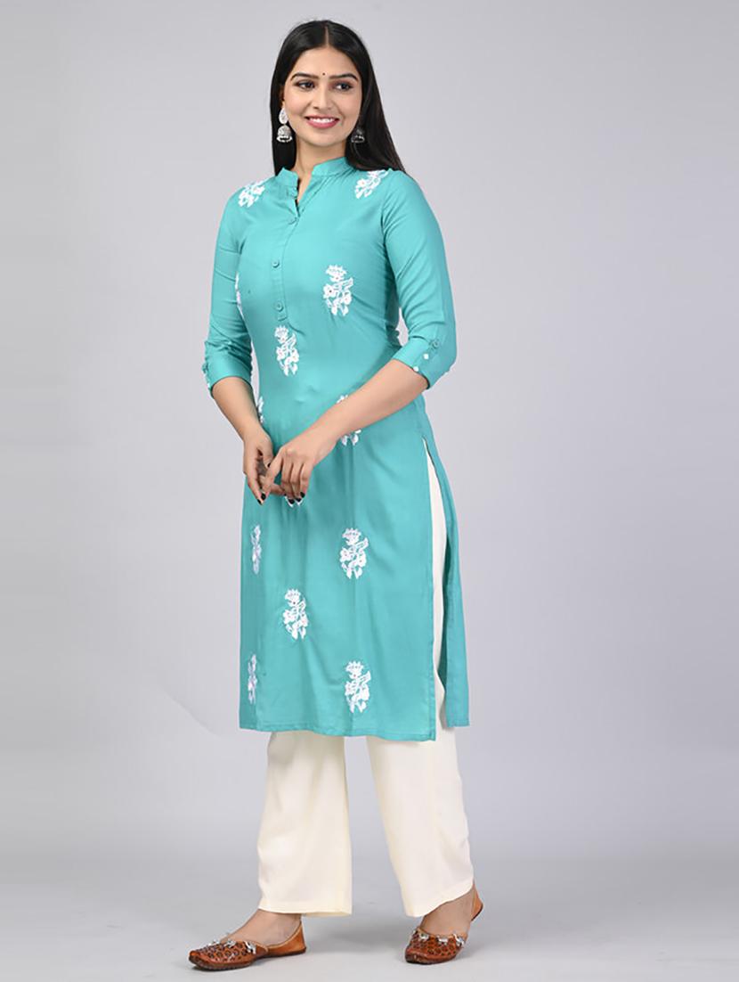 light blue embroidered kurta palazzo set - 21232144 - Standard Image - 2