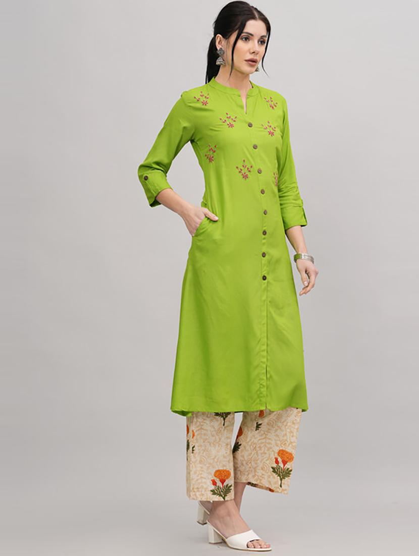 women mandarin neck kurta palazzo set - 21232154 - Standard Image - 2