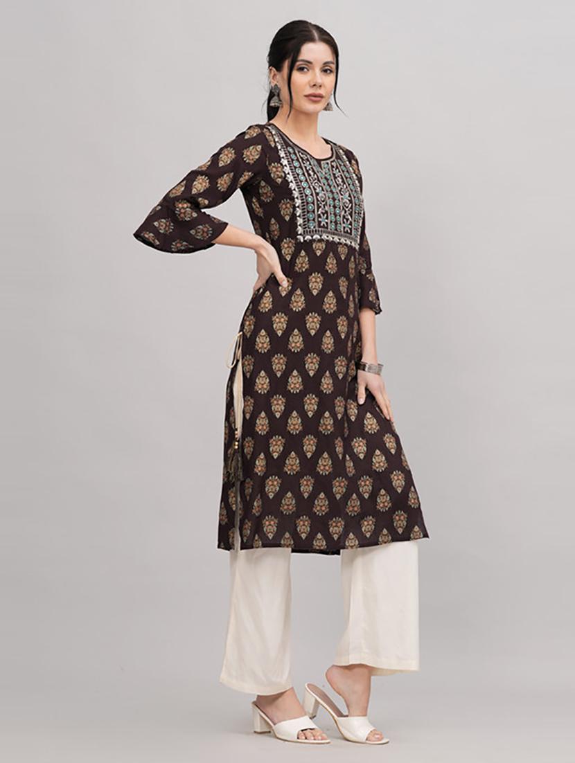 brown printed kurta palazzo set - 21232158 - Standard Image - 2