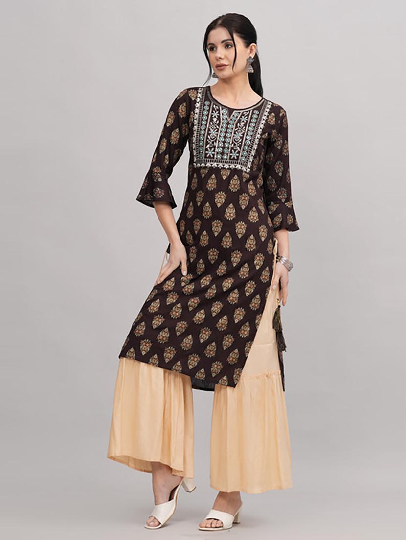 brown printed kurta sharara set - 21232159 - Standard Image - 2