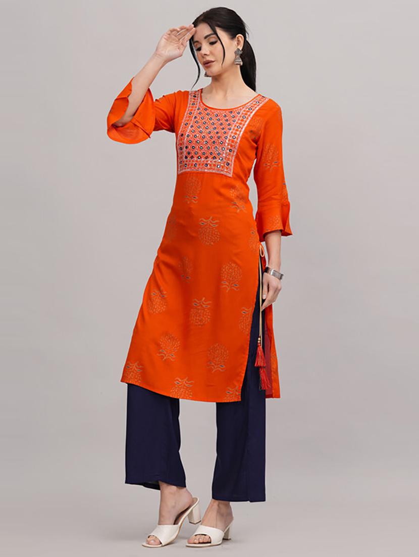 women round neck kurta palazzo set - 21232161 - Standard Image - 2
