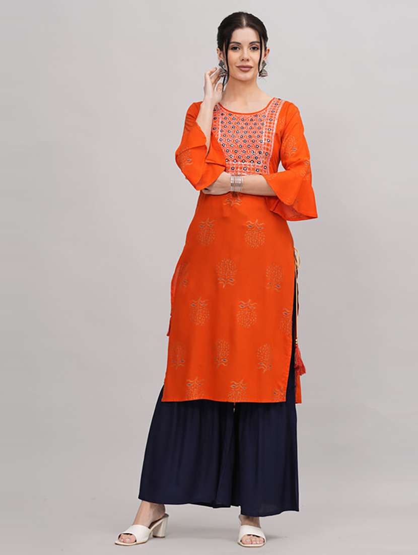 women round neck kurta sharara set