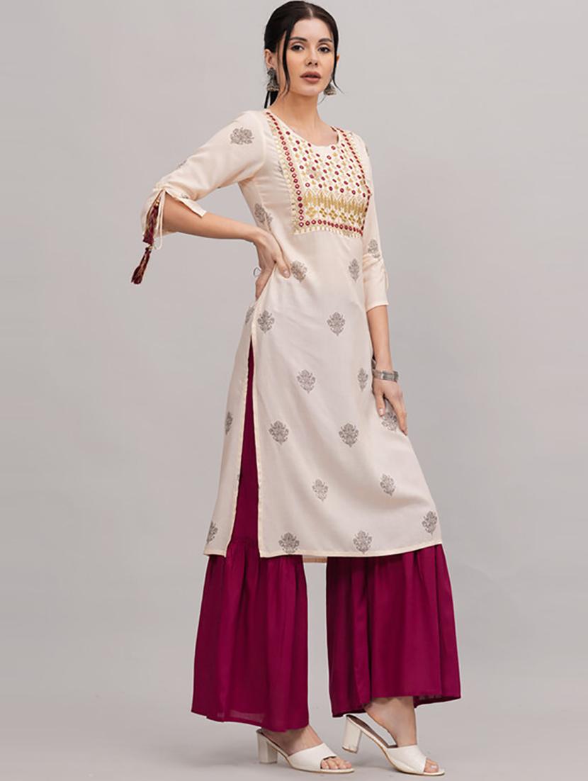 beige printed kurta sharara set - 21232164 - Standard Image - 2