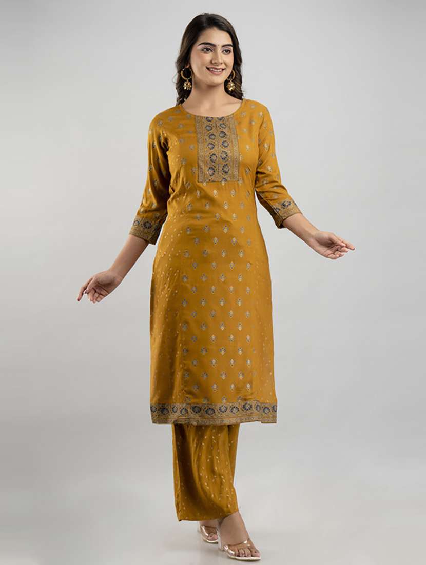 brown printed kurta palazzo set