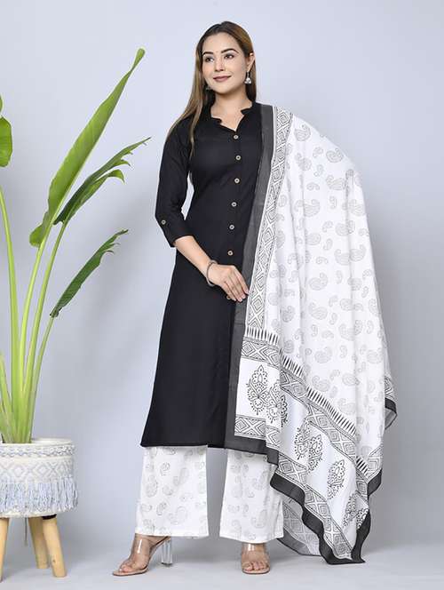 black solid kurta palazzo set - 21232168 - Standard Image - 0