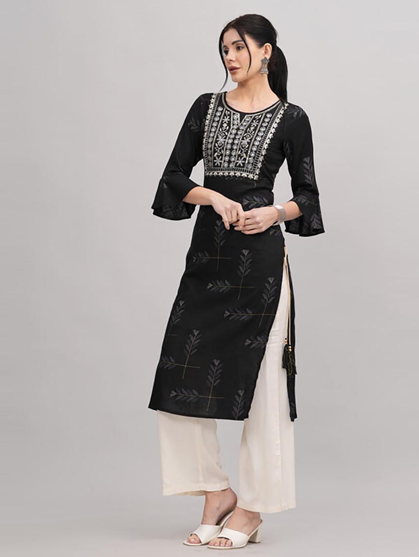 black viscose kurta palazzo set - 21232190 - Standard Image - 2