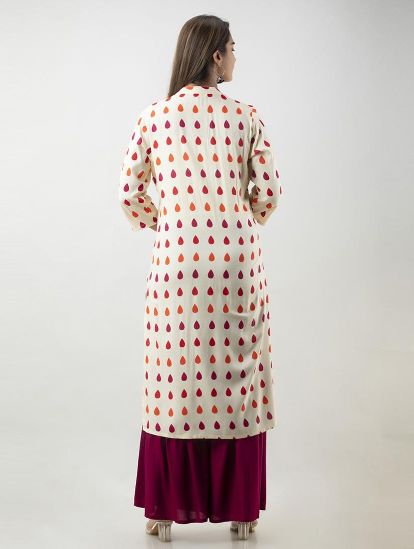 cream viscose kurta sharara set - 21232212 - Standard Image - 2