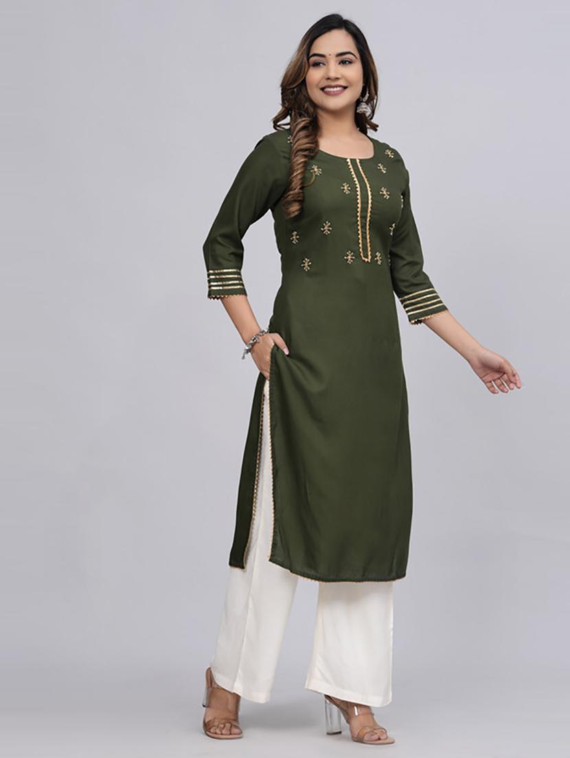 women solid with work kurta palazzo set - 21232239 - Standard Image - 2