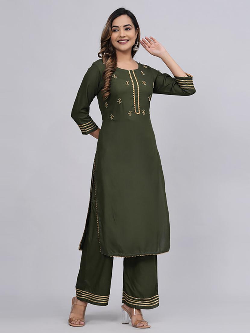 women round neck kurta palazzo set - 21232240 - Standard Image - 2