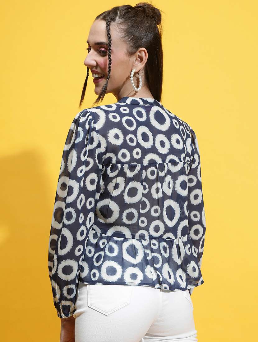 women printed key hole neck top - 21232336 -  Standard Image - 2