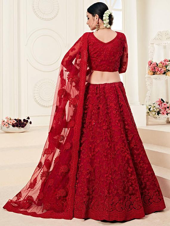 red net flared lehenga - 21232719 - Standard Image - 2