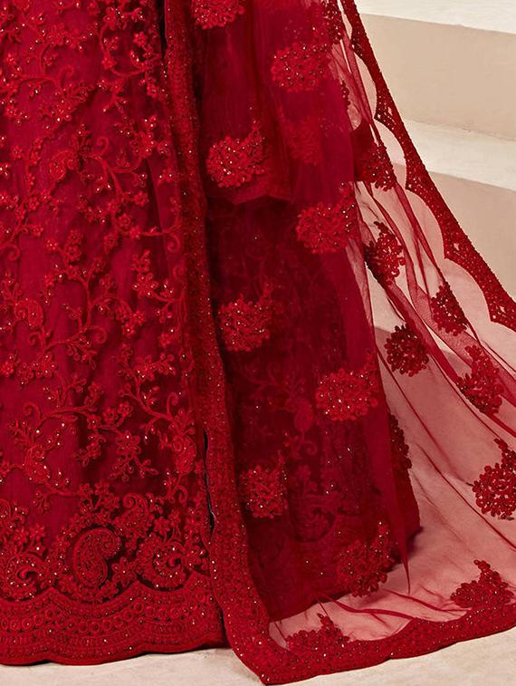 red net flared lehenga - 21232719 - Standard Image - 7