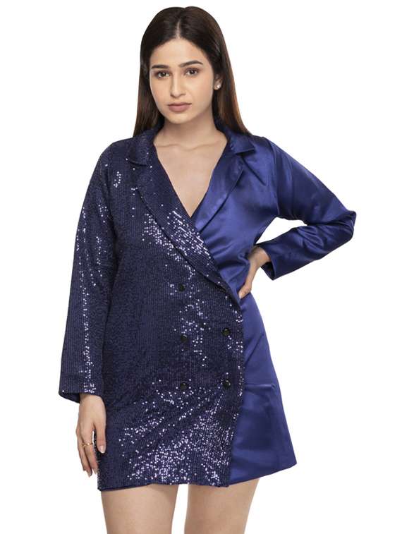 navy blue polyester coat dress