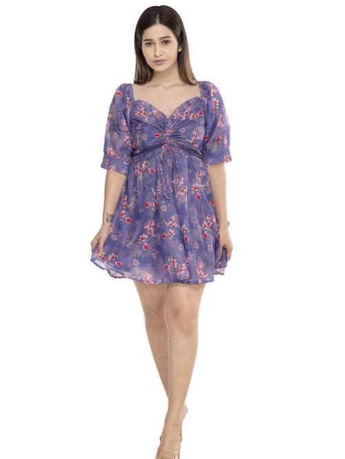 purple polyester fit & flare dress - 21232958 -  Standard Image - 0