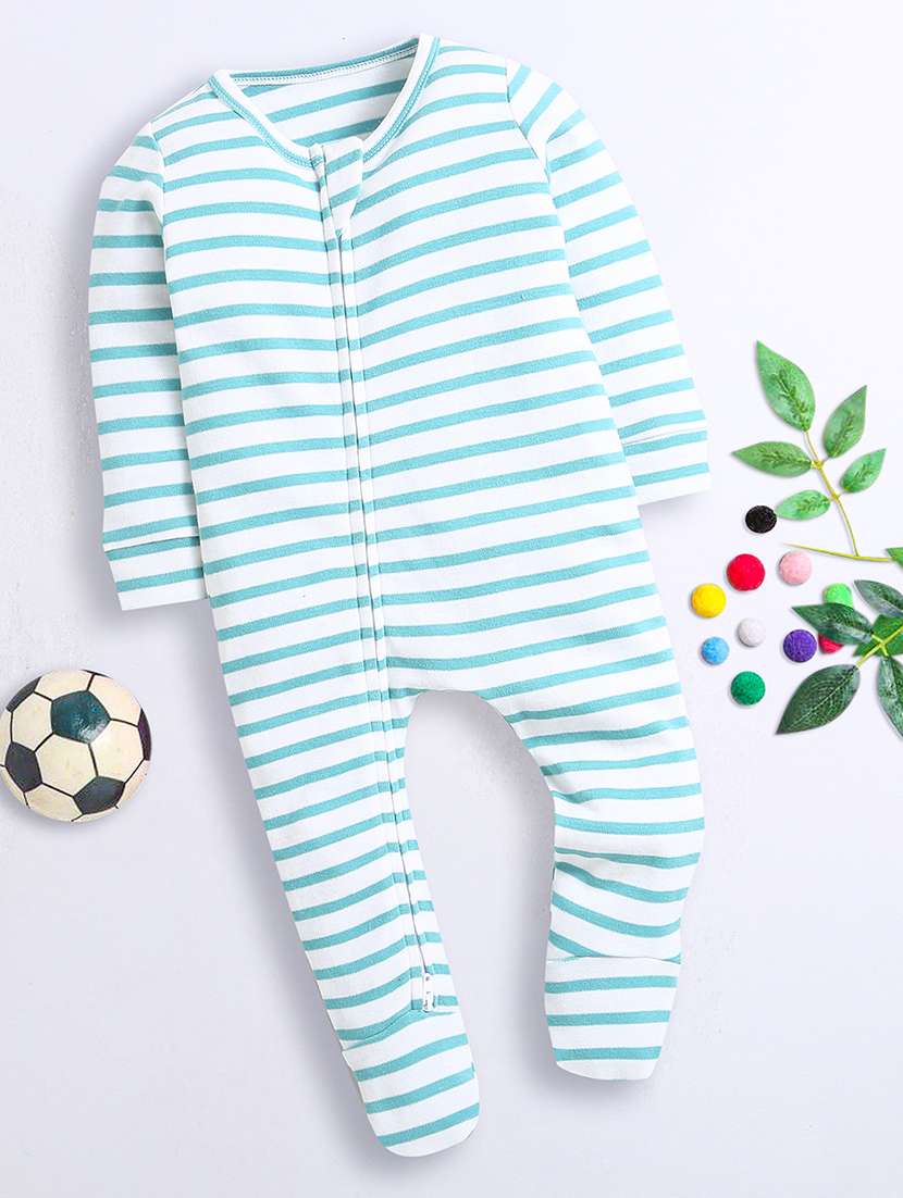 kids white & blue striped cotton romper