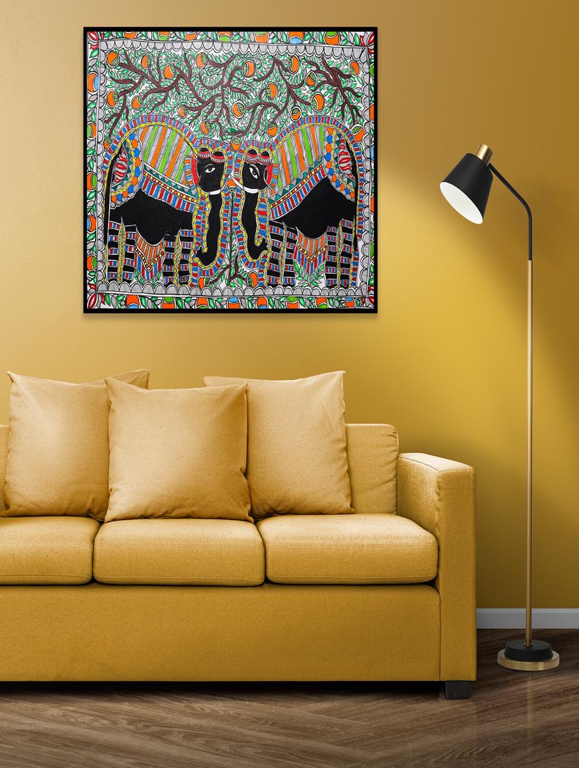 madhubani art pair of elephant wall painting without frame for living room drawing room home|office|gift - 21233148 - Zoom Image - 0