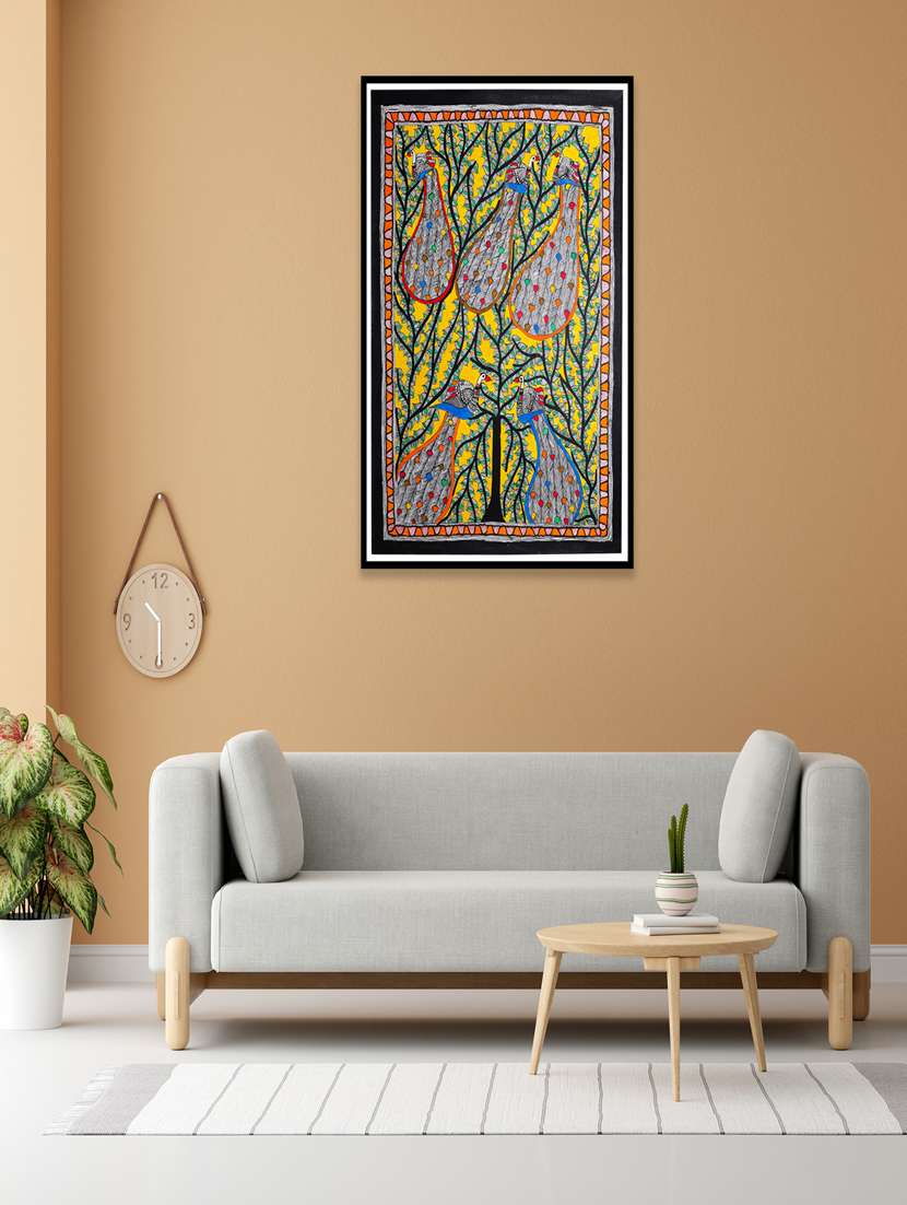 madhubani handpainted mithila painting auspicious peacock on the tree traditional indian art - 21233152 - Zoom Image - 0