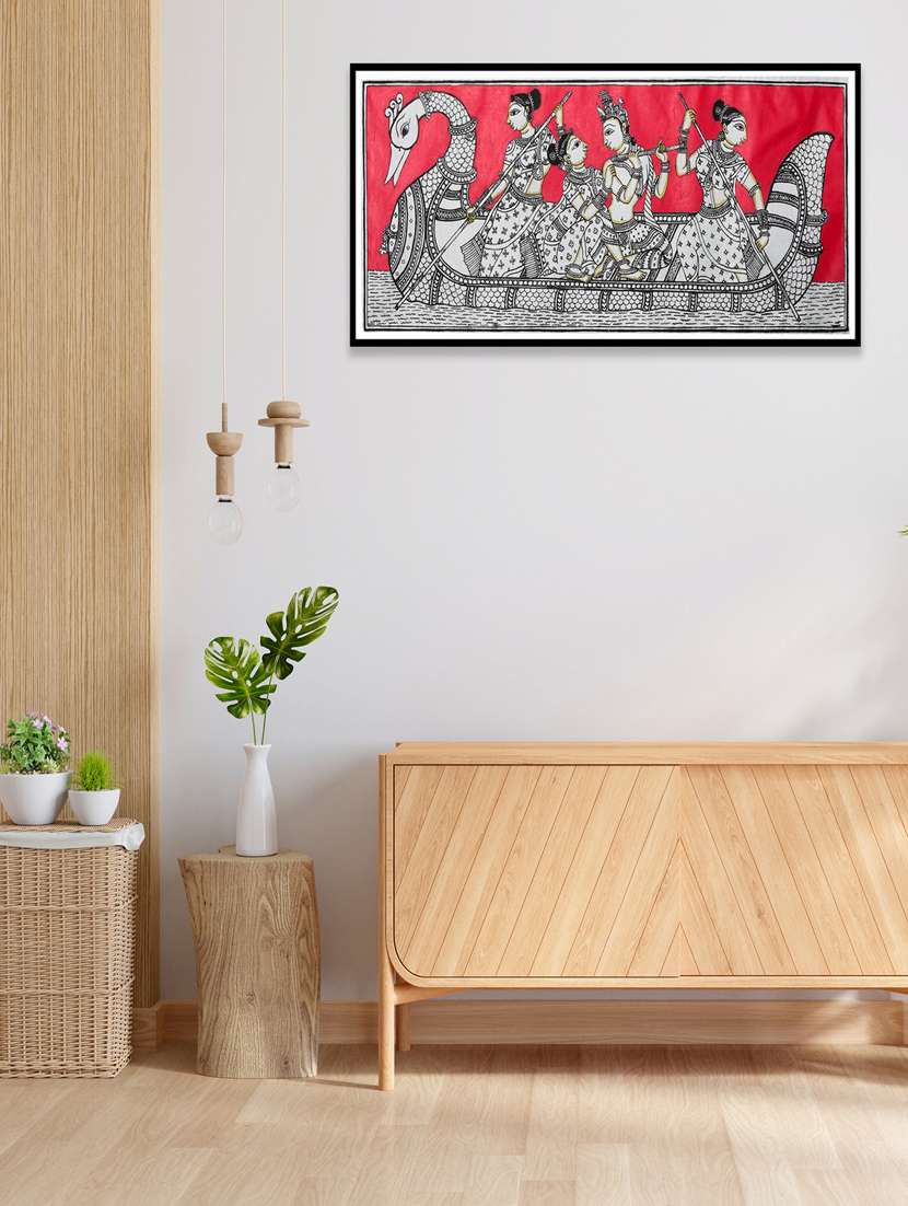 lord radha krishna naukavihar with sakhi unframed pattachitra wall art 