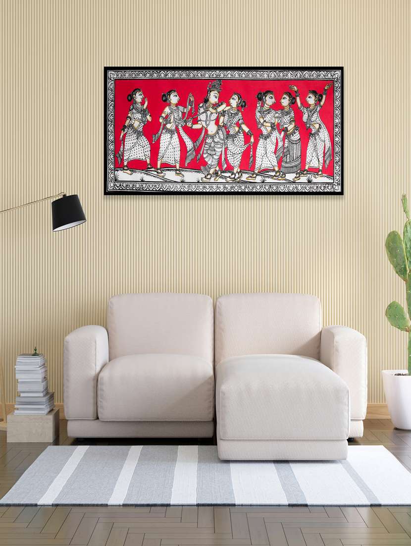 divine love handmade unframed radha krishan with gopi pattachitra wall art