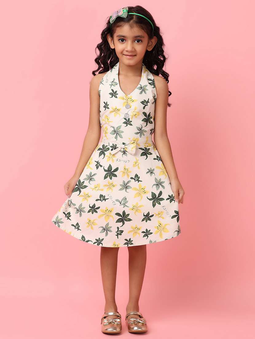 cream printed cotton frock