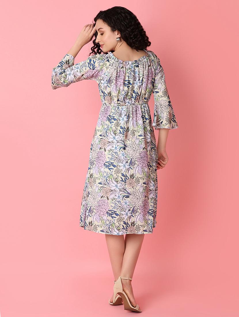 women multi color florals printed fit & flare dress - 21233408 - Standard Image - 2