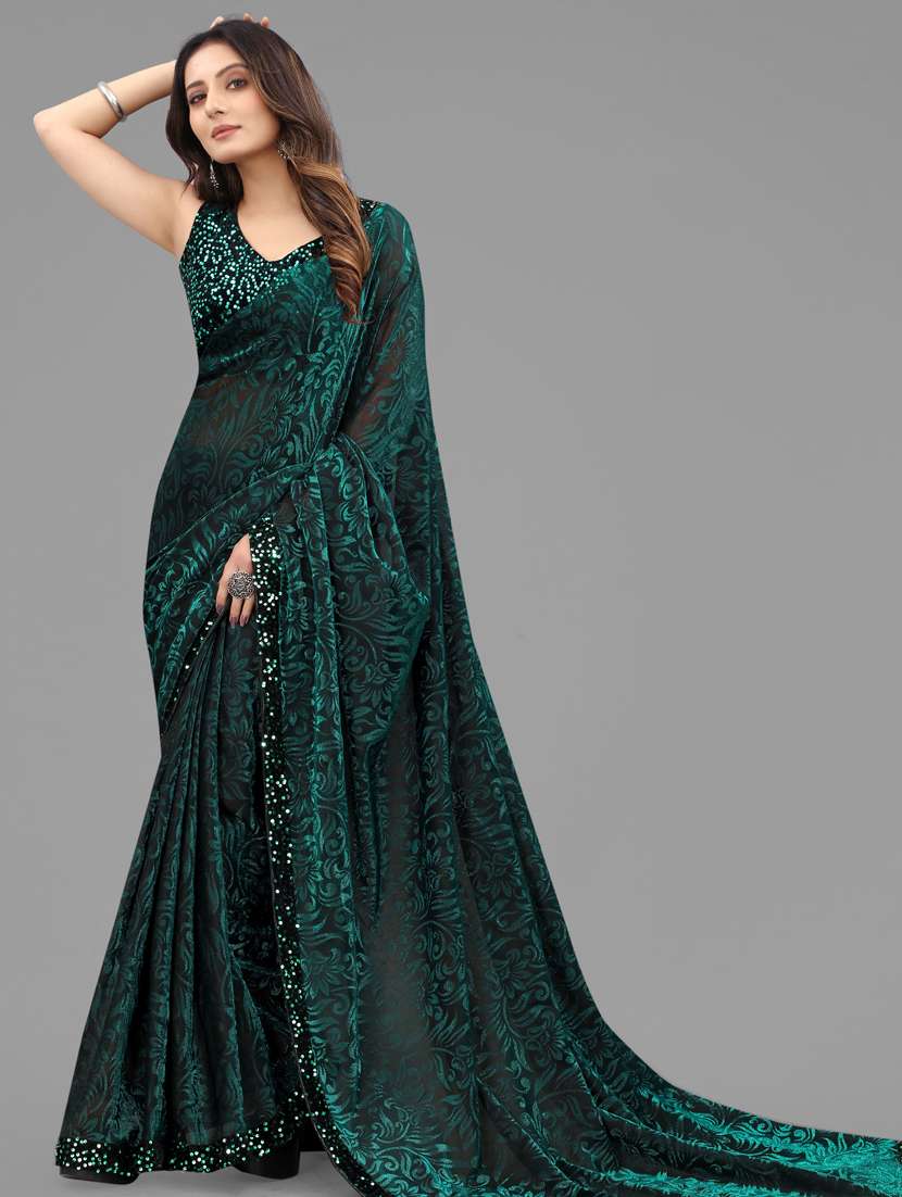 bottle green bordered saree with blouse