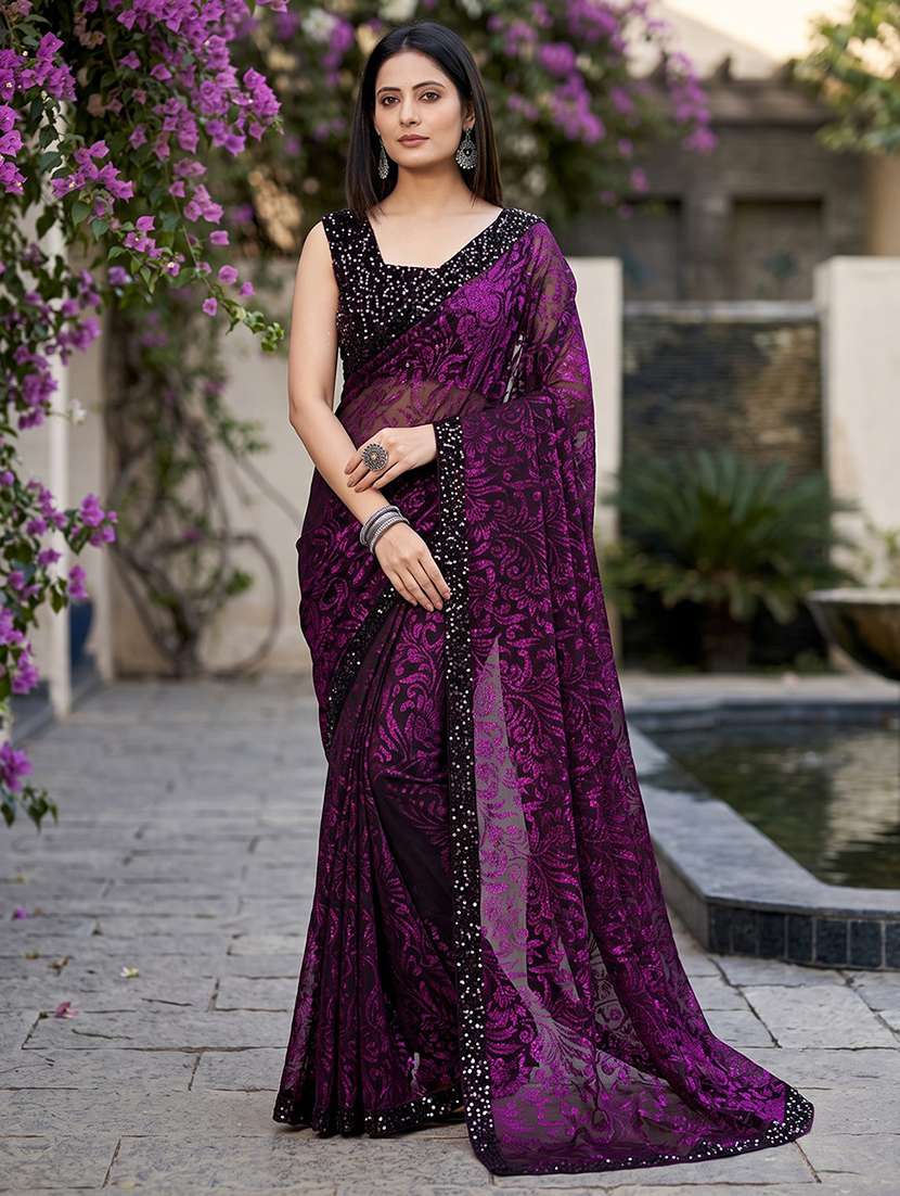 purple bordered saree with blouse