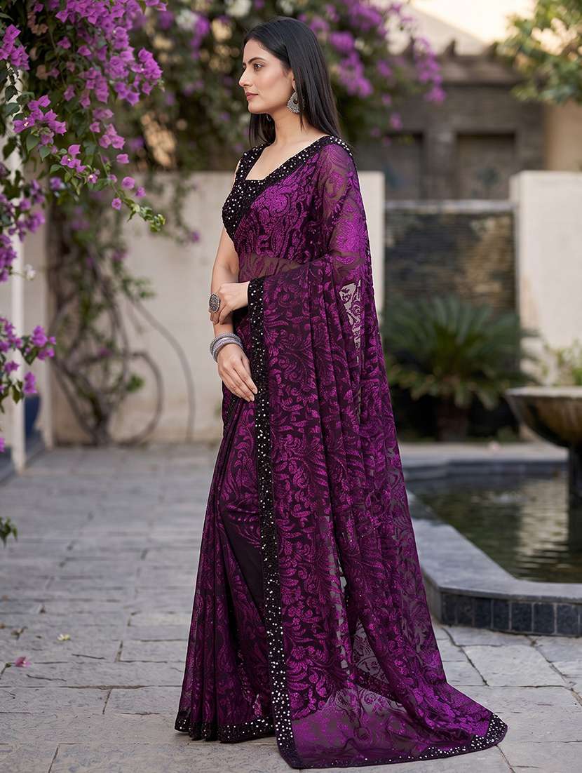 Purple Bordered Saree With Blouse - 21233505 -  Standard Image - 2